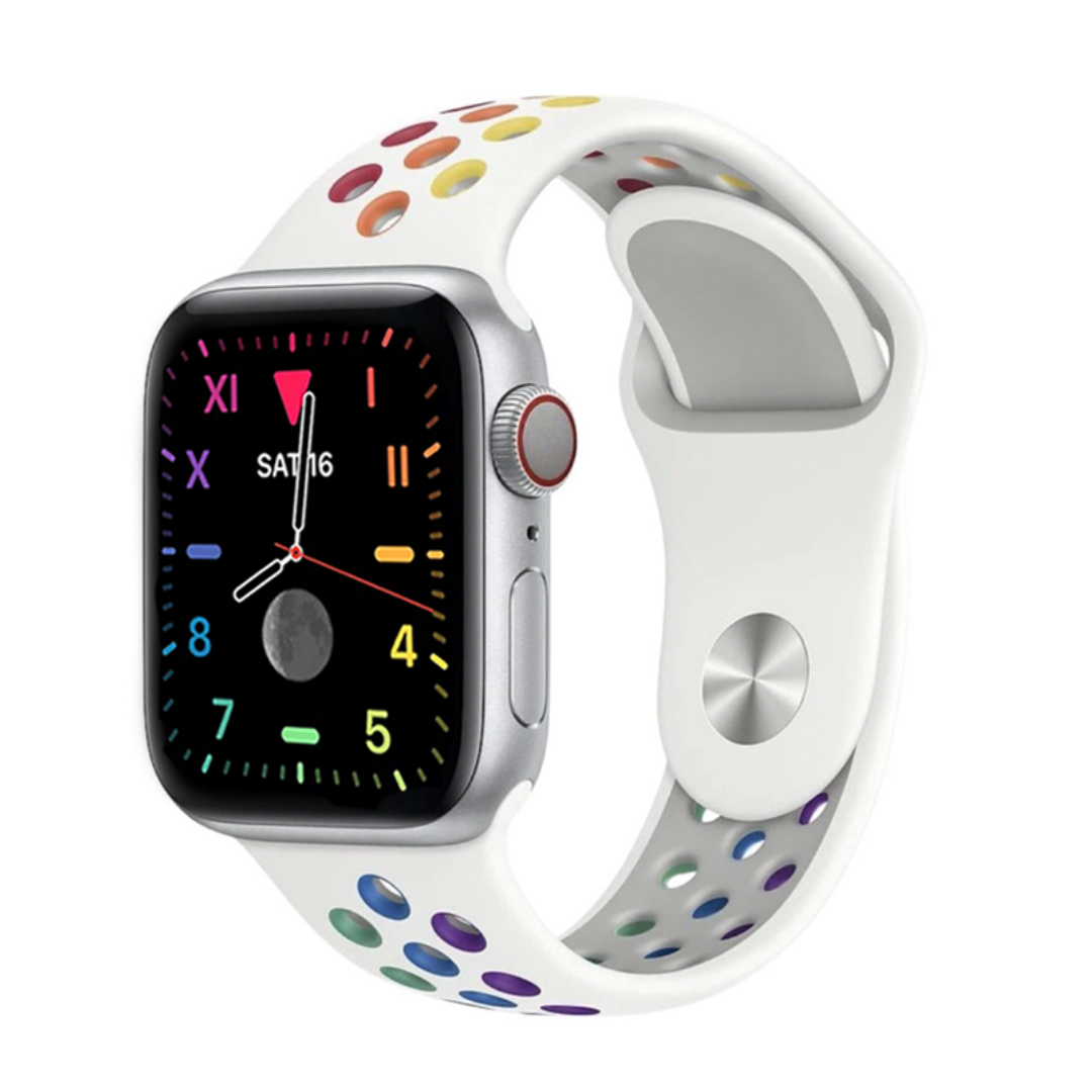 ALK Rainbow Sport Silicone Band for Apple Watch in White Rainbow