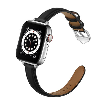ALK Caviar Leather Band for Apple Watch in Black Silver - Alk Designs