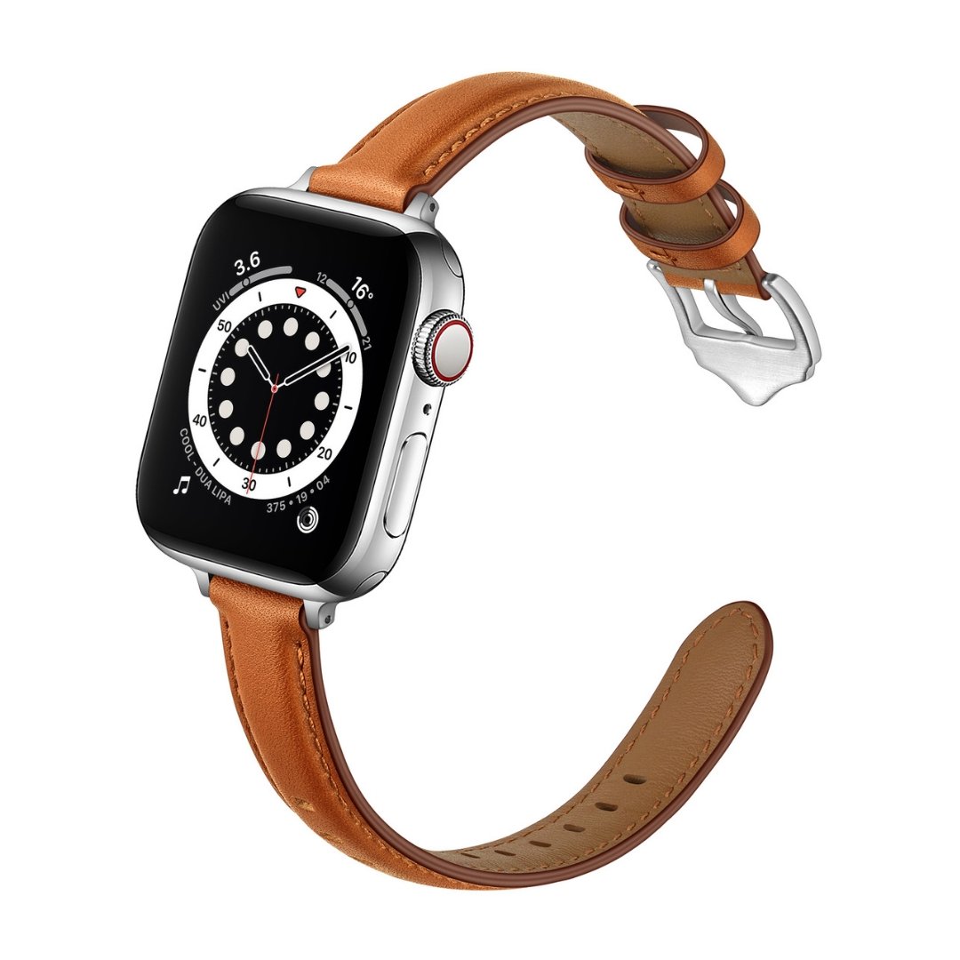 ALK Caviar Leather Band for Apple Watch in Brown Silver - Alk Designs
