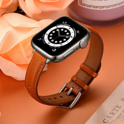 ALK Caviar Leather Band for Apple Watch in Brown Silver - Alk Designs