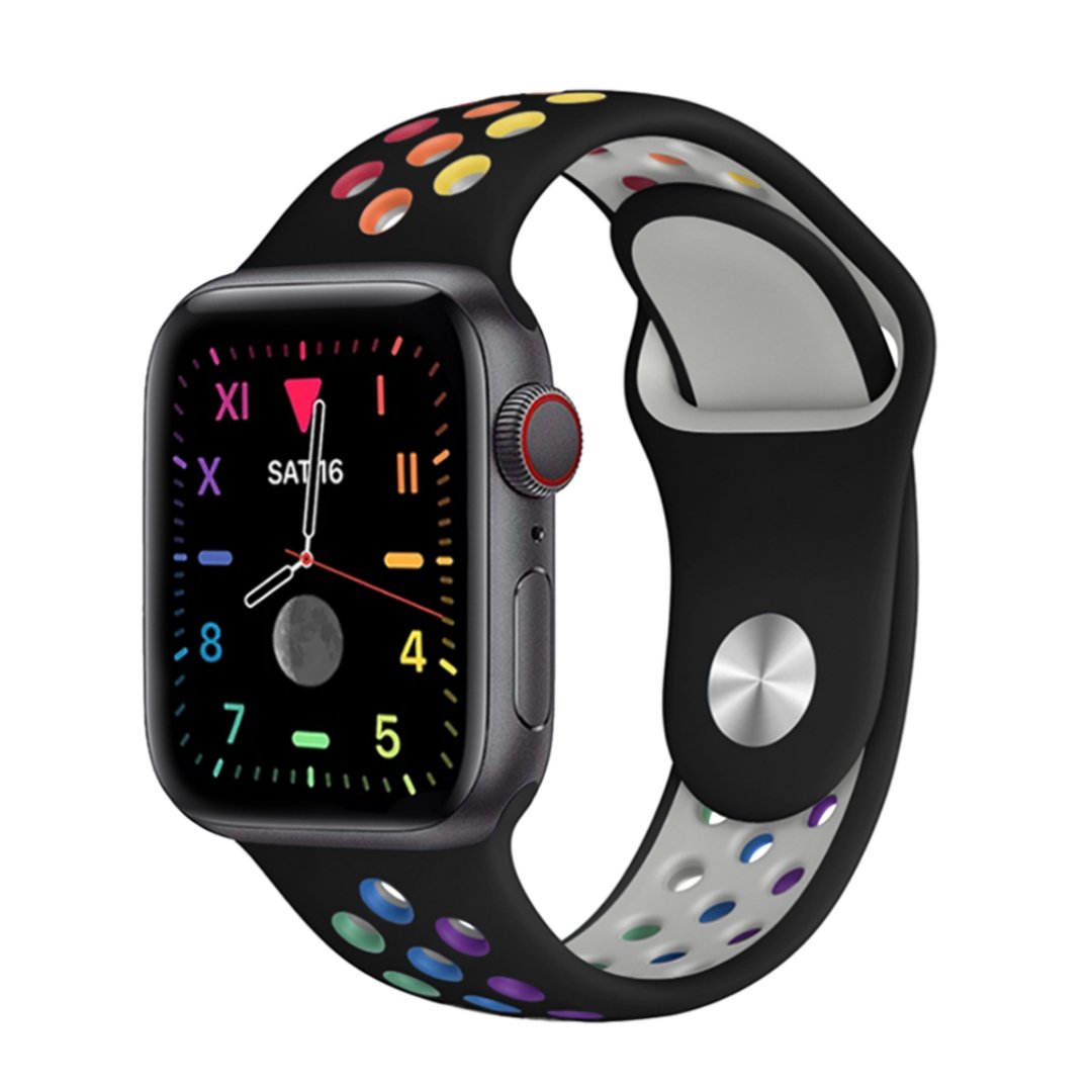ALK Rainbow Sport Silicone Band for Apple Watch in Black Rainbow - Alk Designs