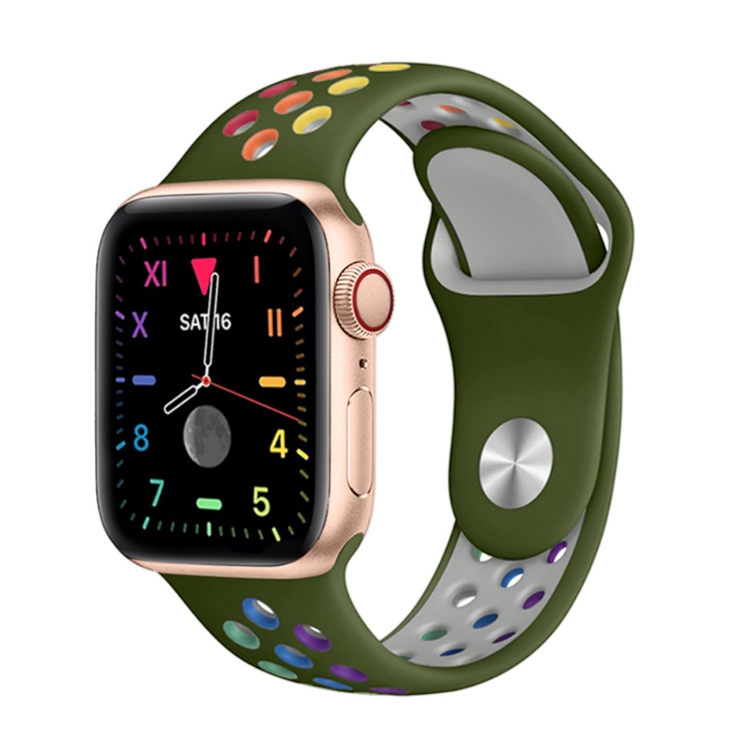 ALK Rainbow Sport Silicone Band for Apple Watch in Olive Rainbow - Alk Designs