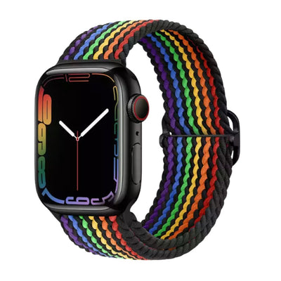 Elastic Braided Apple Watch Band in Black Rainbow - ALK DESIGNS