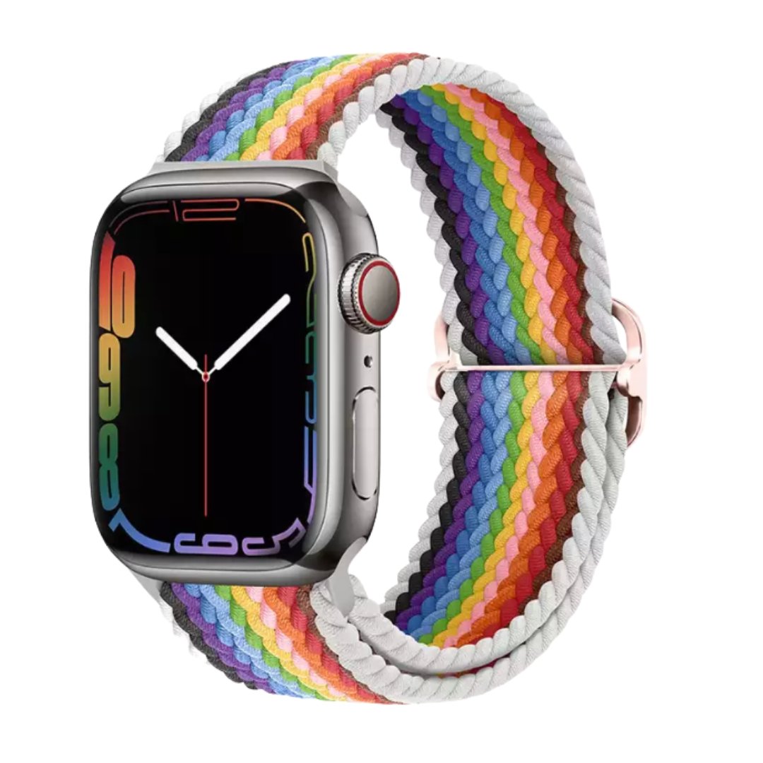 Elastic Braided Apple Watch Band in White Rainbow - ALK DESIGNS